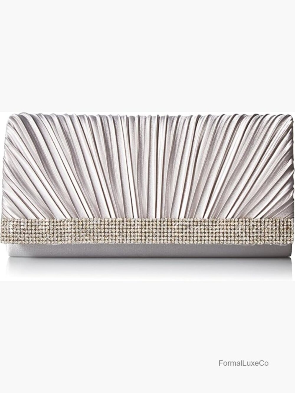 Satin Rhinestone Evening Clutch Crossbody Chain Strap Magnetic Closure Oval